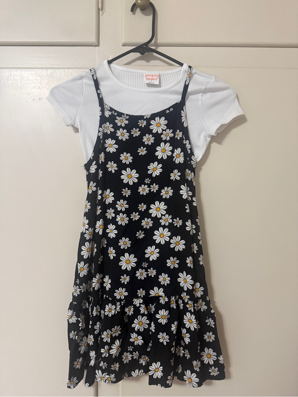Kohls jumping beans Black Daisy Print Pinafore Dress with White Tee